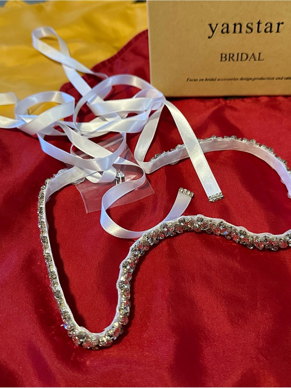 Yanstar Bridal Silver Crystal Ribbon Headband
